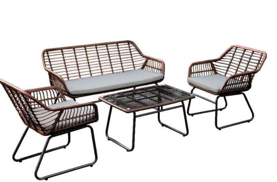 Rope style outdoor conversation set with sofa, armchairs and table